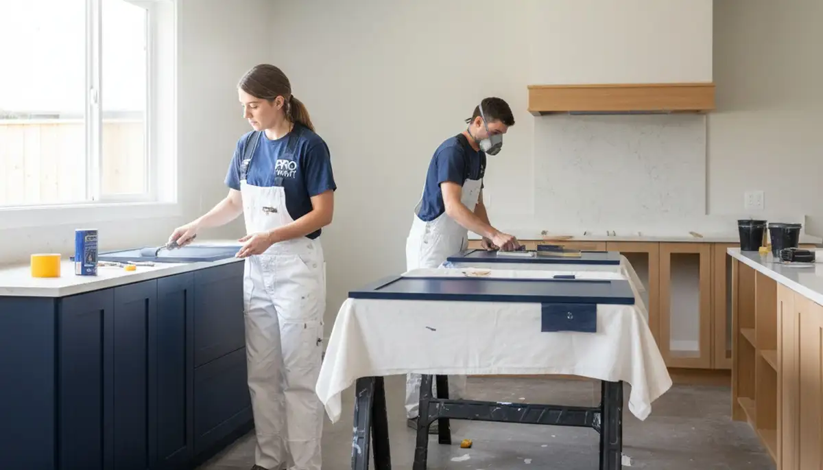 Professional cabinet painting in New Orleans LA kitchen with durable, moisture-resistant finish