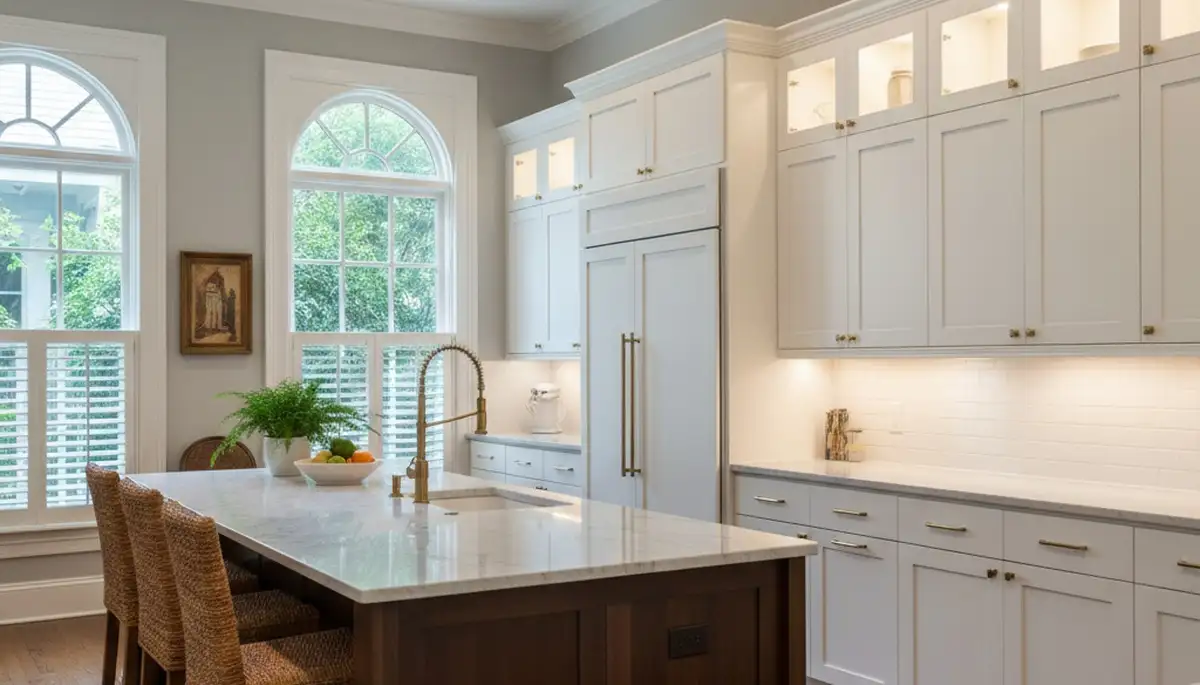 Refinished kitchen cabinets with smooth modern finish by house painters in New Orleans, LA