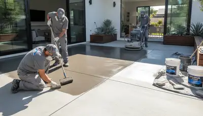 Professional concrete staining on residential patio in New Orleans, LA by local house painters
