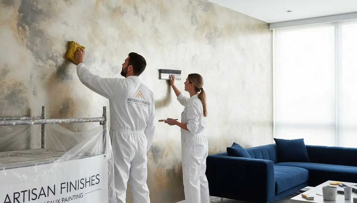 Faux painting experts creating decorative wall finishes in a New Orleans, LA home interior