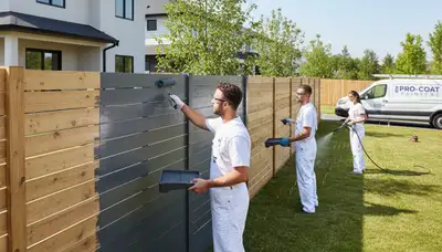 Professional fence painting in New Orleans LA by expert house painters protecting wood and vinyl fences
