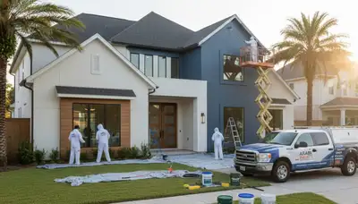 Professional house painters in New Orleans LA preparing home exterior for a fresh paint finish