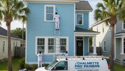 Professional house painters working on exterior home in New Orleans LA