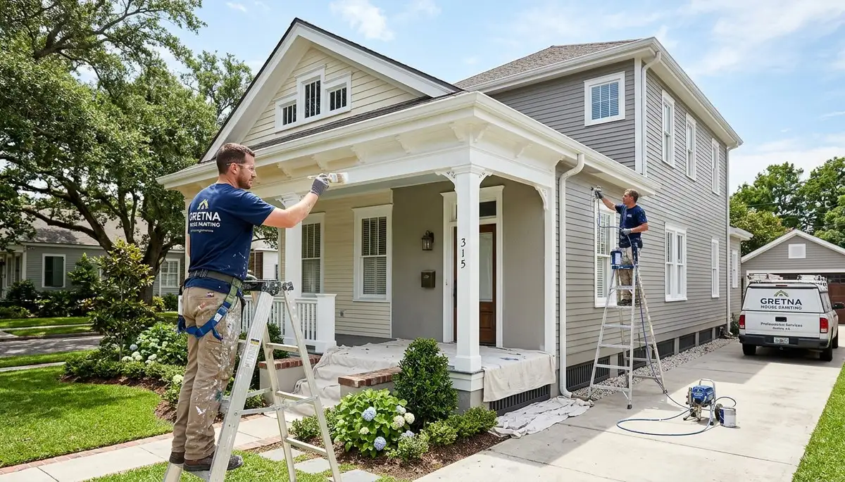 Professional house painters in New Orleans LA applying fresh exterior paint to local home