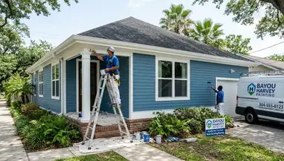Professional house painters working on residential exterior in New Orleans, LA
