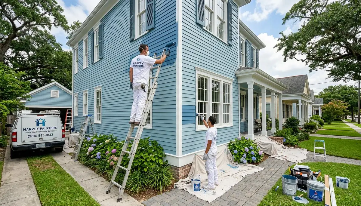 Professional house painters in New Orleans LA applying exterior paint to a residential home