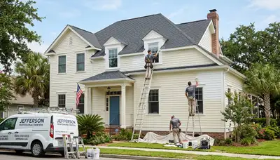 Professional house painters working on residential exterior in New Orleans, LA