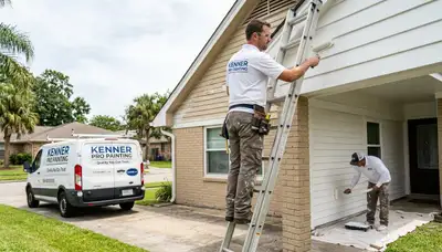 Professional house painters working on residential exterior in New Orleans, LA