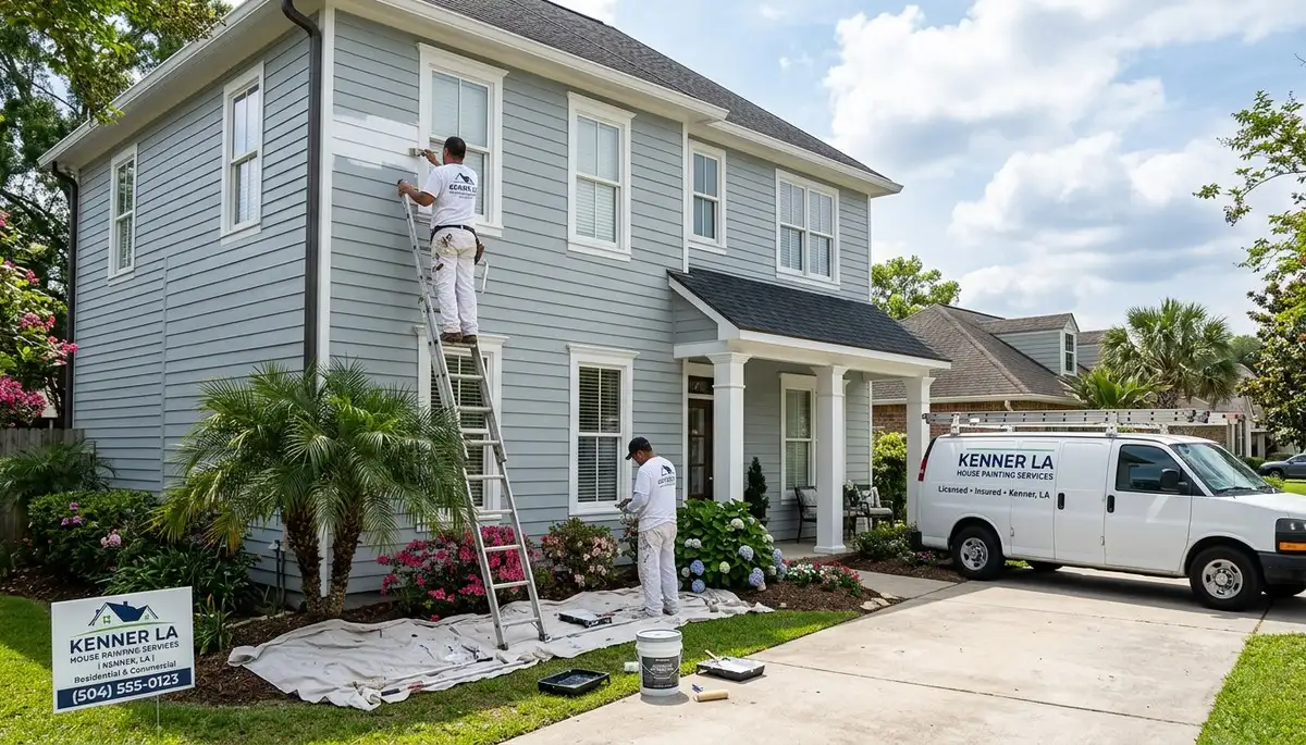 Professional house painters working on residential exterior in New Orleans, LA