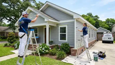 Professional house painters working on exterior home in New Orleans, LA