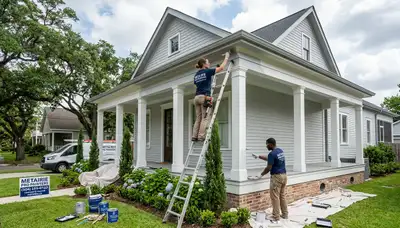 Professional house painters in New Orleans LA painting home exterior with fresh modern colors