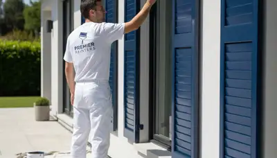 Professional shutter painters refinishing colorful home shutters in New Orleans, LA