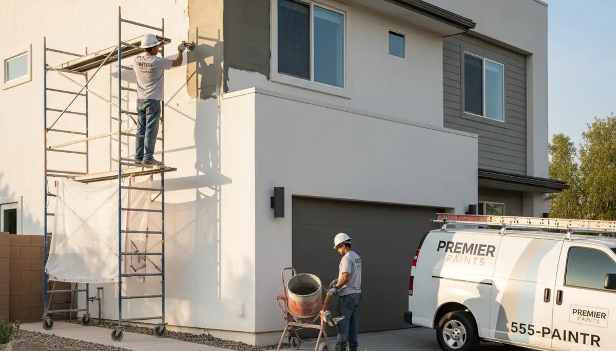Professional stucco repair on New Orleans home exterior by expert house painters in Louisiana