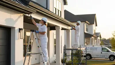 Professional trim and fascia painting on New Orleans home exterior by expert local painters