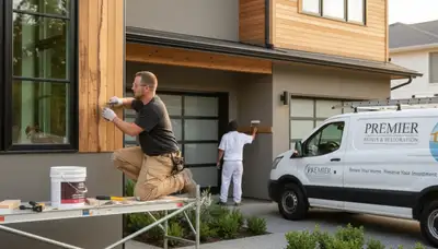 Painter repairing exterior wood rot on New Orleans home siding for moisture damage restoration